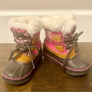 London Fog Girls Winter Boots Faux Fur Pink Brown Waterproof Toddler Size 5